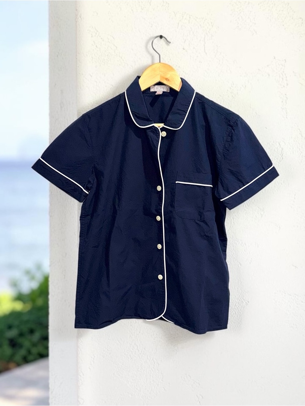 J.Crew End-On-End Navy Short Sleeve Cotton Pajama Top Size XS